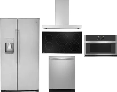 5 Piece Package Includes Refrigerator, Cooktop, Wall Oven, Hood And Dishwasher
